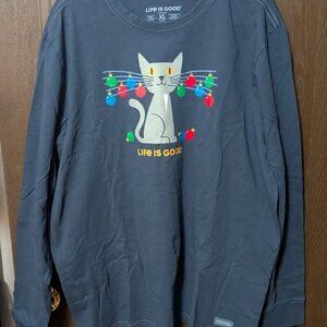 Men's Whisker Ornament Cat Long Sleeve Crusher Tee Size XL Winter, Holiday
